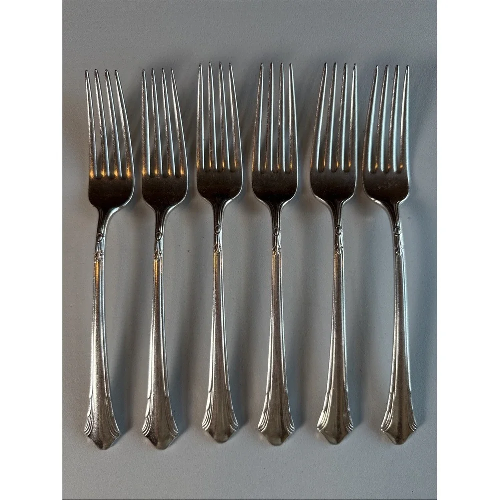 Gorham Flatware Lady Caroline Silver Plate 6 Dinner Forks 1933 Fan Tip Classic